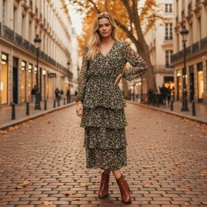 MSK Olive Floral Long Sleeve Dress
